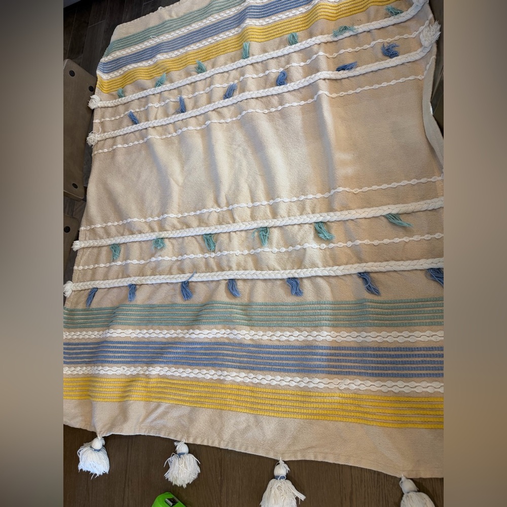 Artisan Ny Yellow and Blue Striped Throw Blanket - Picture 2 of 4